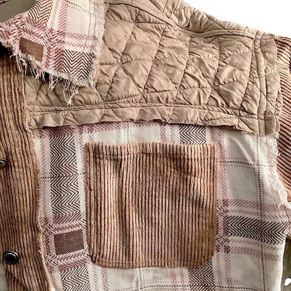 POL Corduroy Jacquard Patchwork Button Up Jacket Tan Multicolor Size S,M,L New - Picture 8 of 16